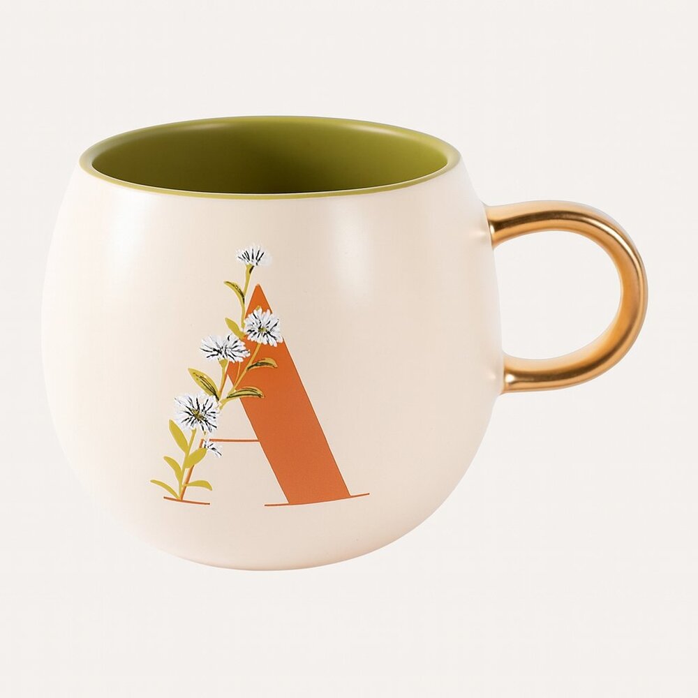 CLEARANCE Nylan M x Fringe Studio Floral Letter "A" Coffee Tea Mug Cup